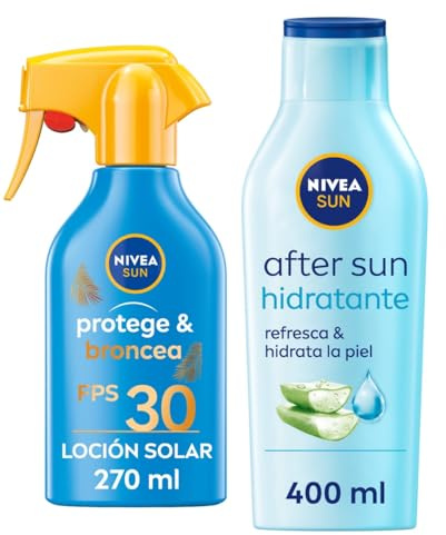 NIVEA SUN - Protege & Broncea Loción Corporal con Protector Solar FP30 & After Sun Hidratante - Cremas corporales hidratantes solares - Extracto Pro-Melanina y Aloe Vera Refrescante - 200 y 400 ml