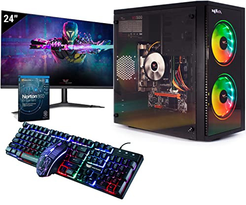 Veno Scorp Gaming PC – 24 Monitor Bundle AMD Ryzen 5 5600G With Radeon Graphics, 8GB RAM 3200MHZ DDR4, 1TB HDD, 500W 80+ PSU, Wifi, Windows 11, Nova ARGB Gaming Case.
