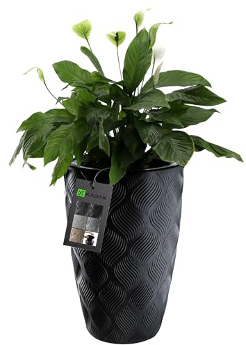 KADAX Blomkruka med insats och handtag, planteringslåda av plast i 5 storlekar UV-resistent väderbeständig hög med 3D-effekt svart hög