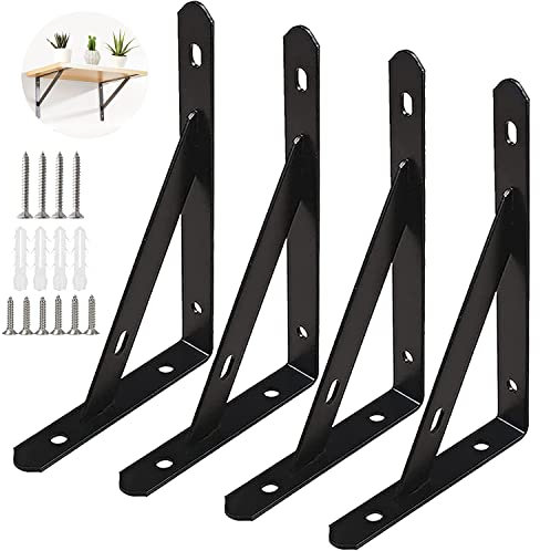 8 Stück Regalwinkel Schwarz Metall 250mm x 155mm Winkel Schwarz Regalträger mit Schrauben, 90 Grad Wandregal Winkel für Wandmontage, Bücherregale, Gärten, Küche(Tragkraft : 30KG)