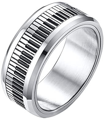 Lieson Ring für Herren Edelstahl Silber, Verlobungsring Herren 8MM Poliert Klaviertasten Anti-Angst Spinner Ringe Gravur Personalisiert Gr.62 (19.7)