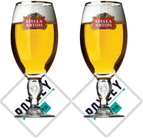 Roxley | Stella Artois - Vasos de pinta nucleados con borde dorado, 2 unidades, vaso de cerveza Lager de 56 cl, tamaño cueva de hombre, fabricado en Reino Unido