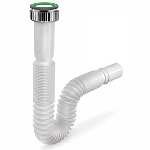 Tubo scarico Jolly flessibile in PVC per lavabo/lavandino cucina – Attacco 1 (2,54 cm) con ghiera + guarnizione – Uscita Ø 32 mm – Lunghezza regolabile da 32 cm a 77 cm