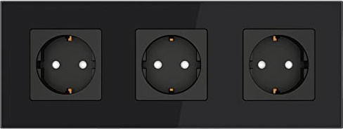 PULSAR Unterputz Steckdose Schwarz 3-Fach Glas, Schuko Wandsteckdose 16A EU-Standard mit Kindersicherung und Rahmen aus Kristallglas 228x86mm