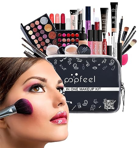 AFGSsm Make up set für frauen, Schminkset frauen, Schminkkoffer für mädchen, Schminke mit Augenbrauencreme Lidschatten Lippenstift Lipgloss Mascara(27 STÜCK)