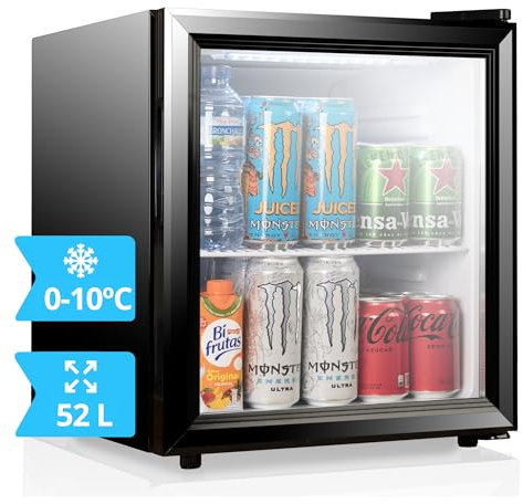 Mini Frigo de 35/52L (0-10ºC) - Réfrigérateur Bar Avec Porte Vitrée Pour Chambre, Snacks, Boissons, Cosmétiques - Vitrine de 52 Litres