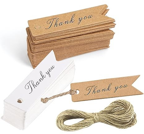 Thank You Etiketten Tags Klein 200 Stück Geschenkanhänger Kraftpapier 7 x 2 cm mit Jute Schnur für Hochzeit Geschenkverpackung