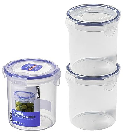 LocknLock Round Food Containers with Lids Set of 3 - Plastic Airtight & Watertight Food Storage Containers, BPA Free & Dishwasher Safe, 3 x 700ml