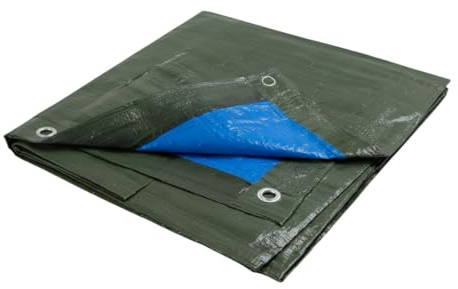 MAKA Telo Impermeabile Esterno 100g/mq, Telone Antistrappo Occhiellato Impermeabile, Occhielli Rinforzati, Ideale per Coprire Legna, Campeggio, Piscina, Oscurante, Protezione UV (8x12 blu-verde)
