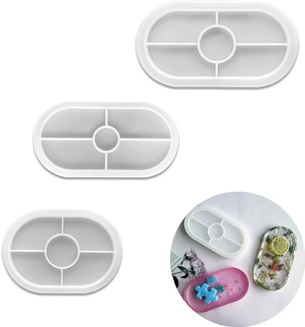 3PCS Silikonformen Epoxidharz Formen Oval Silikonform Untersetzer Resin Mold Gießformen für DIY Teetablett Obsttablett Schmucktablett Kunsthandwerk
