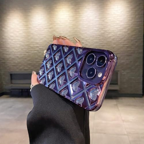 NICRX Cute Love Heart Glitter Case for iPhone 12 11 14 13 Pro Max Gradient Plating Cartoon Soft Bling Cover,Purple AX,for iPhone 13 Pro