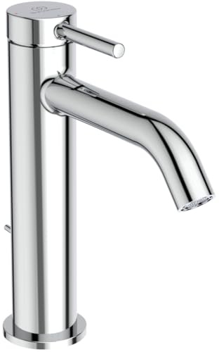 Ideal Standard BD761AA Ceraline Nuovo Waschtischarmatur mit Ablauf, Bad-Wasserhahn mit Auslauf, Mischbatterie Waschbecken, Wassersparend BlueStart, Chrom