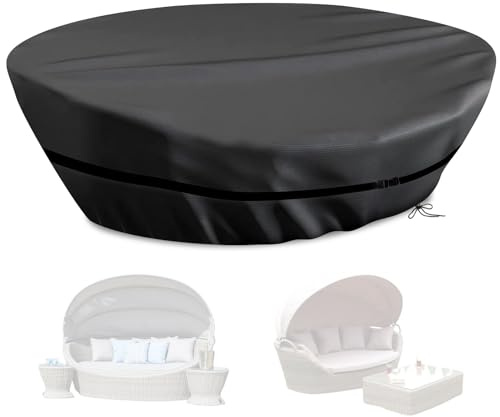 Sonneninsel Oval Abdeckung Wasserdicht,Schutzhülle Ovale Sonneninsel Winddicht,Abdeckung Oval mit Kordelzug und Verstellbare Schnallen,420D Oxford-Stoff Staubdicht (235*150*45/85cm,Schwarz)