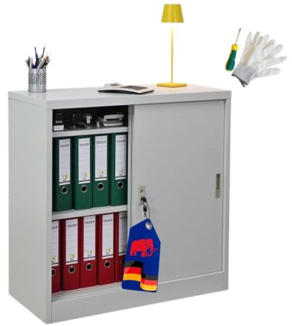 PROREGAL Armoire à dossiers Elephant avec Portes coulissantes | HxLxP 90x90x40cm | 2 étagères | Gris Clair