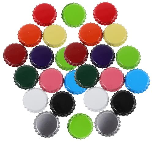 TEHAUX Bierflaschenverschlüsse Kronkorken Flaschendeckel 60 Stück Doppelseitig Farbig 12 Farben Metall Selbstgemacht Bastelmaterial für Wandkunst Heimdekoration und Bastelprojekte