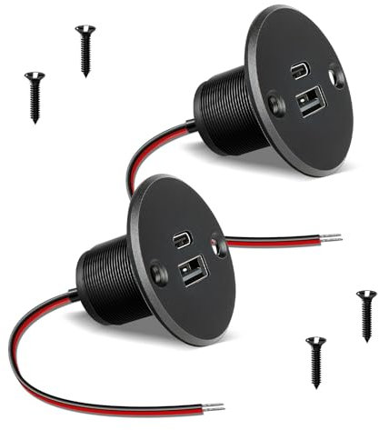 acegoo Toma USB 12V Camper Aluminio, 4.8A 24W USB C Cargador de Coche, Doble Puerto de Carga Rápida PD3.0 y QC3.0 para Barco Marino Camión Autobús Autocaravana(Panel Grande*2)