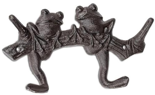 Abbott Collection Frogs on Branch Decorative Double Wall Hook - Cast Iron, Dark Brown (7 L)