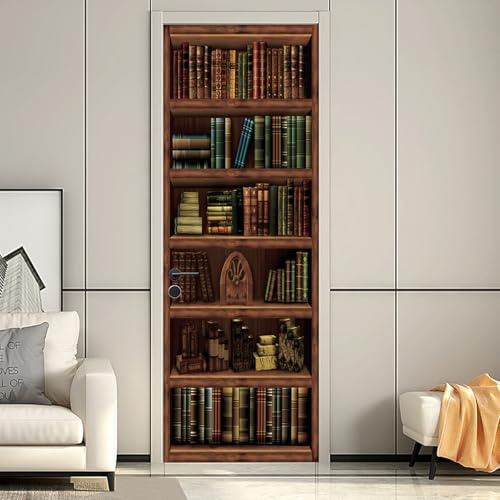 workid Türtapete Selbstklebend Türfolie Selbstklebend Türaufkleber Türposter Türsticker Fototapete 3D Effekt für Schlafzimmer Wohnzimmer Küche Vintage Buchregal Aufkleber 90 * 200cm MT-2