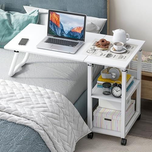 2-in-1-Betttisch mit Rollen, Nachttisch höhenverstellbar, mobiler klappbarer Betttisch, tragbarer medizinischer Bettschreibtisch, platzsparend (Farbe: Warmweiß, Größe: A)