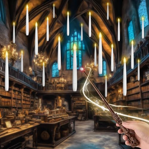 MOZC Velas Flotantes Con Control Remoto De Varita Mágica, 20 Velas LED Flotantes, Velas Cónicas Parpadeantes Para La Decoración Familiar De Fiestas De Bodas (12) (Blanco 12pc)