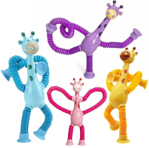 Reisverschluss-reparaturset, 4 Stück Giraffenaffen Saugnapf Spielzeug Kinder, Skalierbares Spielzeug Saugnapf Spinner Baby, Giraffe Spielzeug Geeignet für Dekompression Kinderspiel
