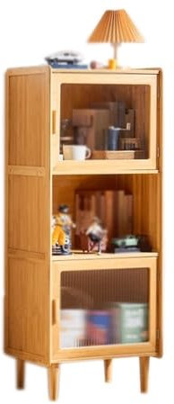 GLigeT Bücherregal Organizer-Bücherregal mit Füßen, 3 Fächer, Bambus-Aufbewahrungsregal mit Glastür, for Wohnzimmer, Büro, Arbeitszimmer, Präsentationsregal Bücherturm