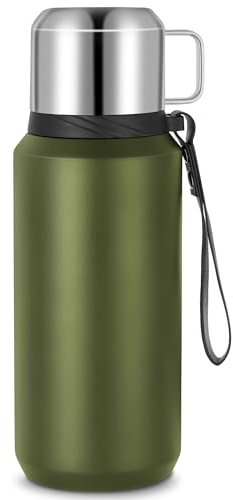 Bottle Thermos 800ml - Se Mantiene Caliente o Frío 24 Horas - Antifugas Inoxidable Botella Termica de Acero para Bebidas Calientes y Frías Sin BPA (Verde)