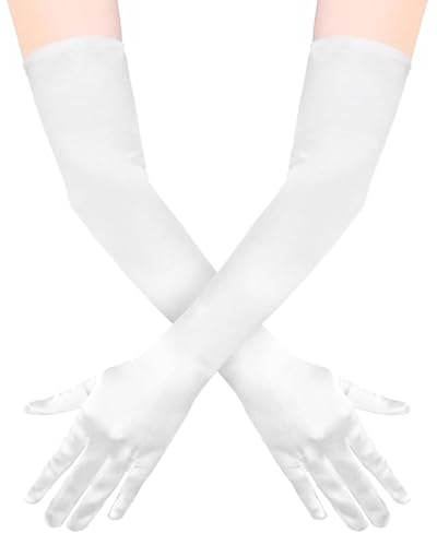Paicreate 1 Paar weiße handschuhe lang, Satin Handschuhe, handschuhe prinzessin, klassische Abendhandschuhe, ideal für Festveranstaltungen, Karneval und Kostüm
