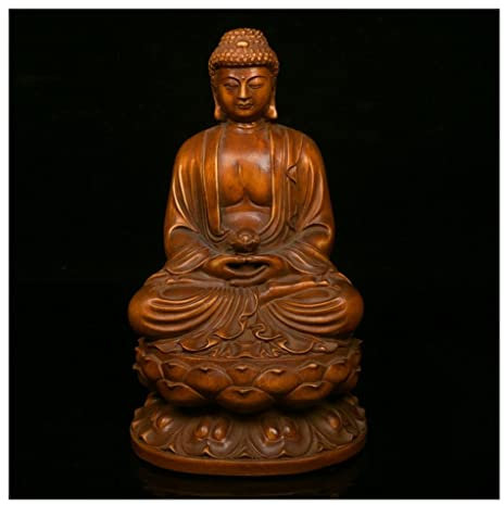 WIPPWER Zen-Dekoration, Massivholz, Kunst, Zuhause, Holzschnitzerei, Shakyamuni sitzende Buddha-Statue, Dekoration, kreative Statue, Buddah-Dekoration