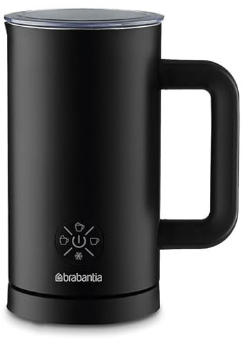Frother Électrique Brabantia, 4-en-1, 300 ml, Moussage Chaud et Froid, Sans BPA ni PFAS, Cappuccino, Latte, Café Glacé, Chocolat Chaud, Noir, BBEK1048