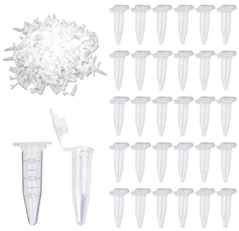 HAXIHA 500 Pièces Tube Microcentrifugeuse,0.5ML Tube à Centrifuger Conique,Récipients à Réaction avec Snap Capuchon,pour l'analyse d'échantillons en Laboratoire Conteneur de Stockage d'Échantillons