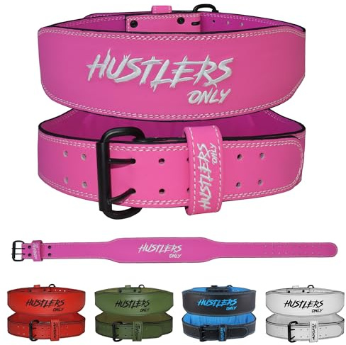 HUSTLERS ONLY tyngdlyftningsbälte för män och kvinnor – 7 mm gymbälte i läder 10 cm vadderat ryggstöd – viktbälte för lyftning, bodybuilding, dödlyft, squat-träning (rosa – S)