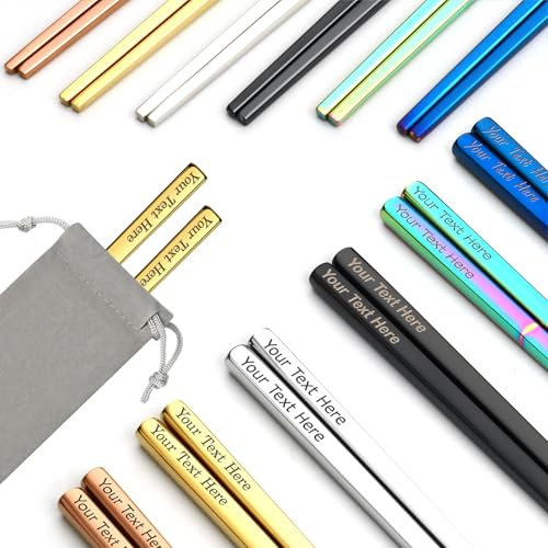 Personalised Metal Chopsticks Reusable with Name 1 Pair 5 Pairs Non-Slip Stainless Steel Chopsticks for Japanese Chinese Korean Food Gift Set (5)