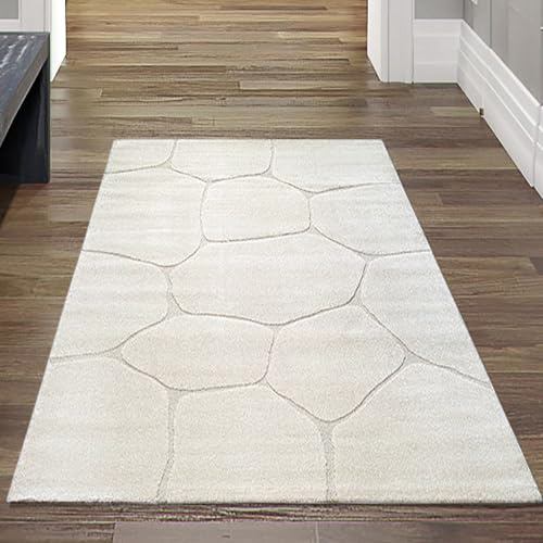 Teppich-Traum Teppich Hoch-Tief-Effekt abstraktes Muster Beige 80x300 cm | Flauschig, modern, pflegeleicht, weich, abstrakte Raumwirkung, Wohnzimmer, Schlafbereich, Essbereich