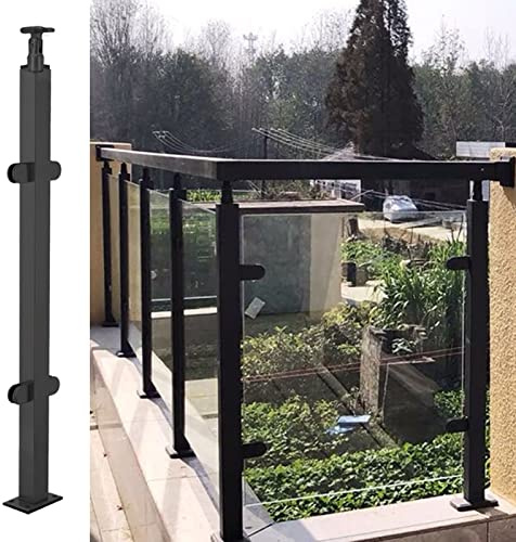 Ringhiera in vetro nero per scale e terrazze, design quadrato, per uso esterno, antivento, connettore in acciaio inox (palo centrale 130 cm) – & elegante barriera di sicurezza