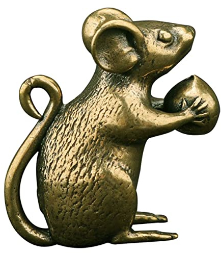 FIXOSHEE Figura de Ratón Retro de Latón Dorado, Adorno Resistente y Duradero para Decoración de Oficina y Gabinete Interior