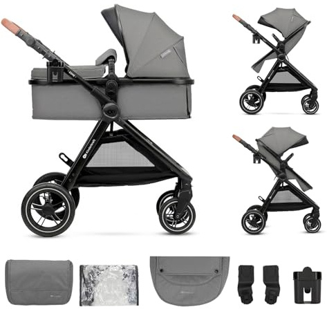 Kinderkraft ESME 2in1 Kinderwagen, Babywanne & Sportsitz, faltbar, Grau
