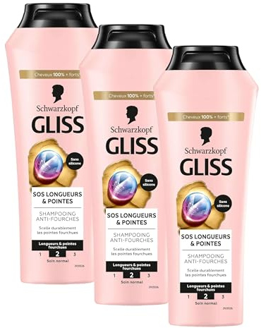Schwarzkopf - Gliss - Shampoing SOS Longueur & Pointes - Anti-fourches - Répare & Renforce la Fibre des Cheveux - Pour Longueurs et Pointes Fourchues - 91% d'Ingrédients d'Origine Naturelle - 250 ml