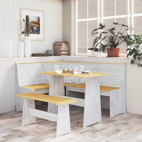 Tidyard Corner Bench REINE 151 cm Honey Brown&White Solid Wood Pine bench Model327249