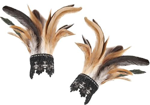 YUSHWENPTY Feder Handschuhe 1 Paar Federn Farbe Gothic Federhandschuhe Vintage Federn Gothic Kostüme Manschetten für Damen Halloween Karneval Fasching Masquerade Cosplay Gloves