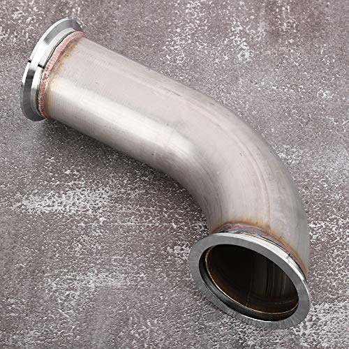 Tbest Tubo Corto Universale con Flangia a Banda V 3 Pollici e 90 Gradi Tubo di Scarico in Acciaio Inossidabile Ad Alte Prestazioni con Morsetto per Sistemi Parte di Ricambio Durevole