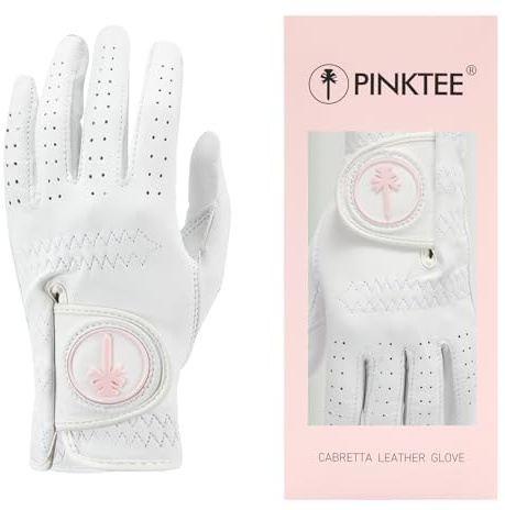 PINKTEE Women's Golf Glove Cabretta Leather with Enhanced Grip Ladies Soft Pink Glove Fit Size Small Medium Large XL