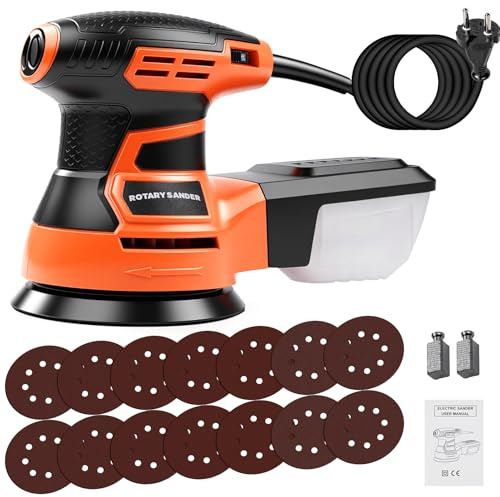 YUMILI Levigatrice Orbitale 125 mm, Levigatrice Rotorbitale 350 W, 6 Velocità 6000-13000 RPM, Levigatrice Elettrica con Raccolta, 14 Fogli Abrasivi per Legno, Metallo, Piastrelle e Lucidatura Auto