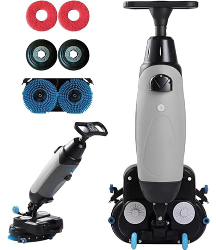 LZDOYY Autolaveuse 17 po, Mini-autolaveuse, capacité de Nettoyage de 13 000 pi²/h, Largeur de Nettoyage de 43 cm (17 po), tête de Nettoyage rotative à Double Brosse et Rotation à 360° Grey