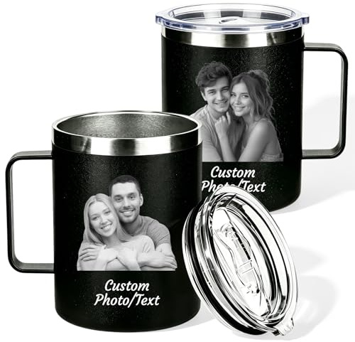 QSZ Personalised Photo Coffee Mug 12oz Engraved Stainless Steel Insulated Coffee Tumbler Custom Name Travel Cup Gift for Men Women Husband Friends (Custom Coffee Cup with Picture)
