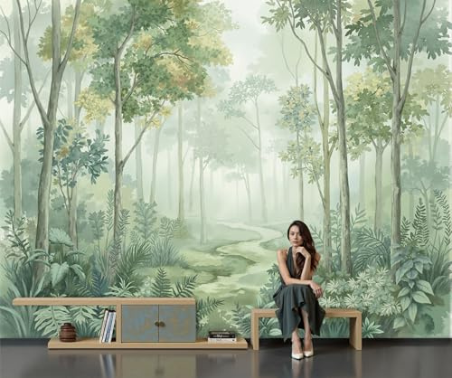 Carta da parati Paesaggio Boschivo Ad Acquerello – Fotomurali in seta,Murale moderna,Deco – Sentiero Nel Bosco Fotomurale con design per Soggiorno e Camera da Letto,Colore,300×210 cm (W×H)