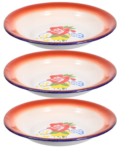 FRCOLOR Set 3 Piatti Smaltati in Stile Vintage Rosso per Servire Snack e Dolci, Piatto di Frutta in Smalto per Ristorante e Picnic