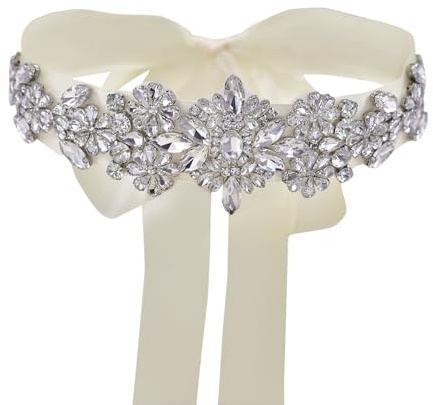 TOPQUEEN Cinturón para boda, vestido de novia, faja, vestido de dama de honor, vestido de baile, cinturón de novia con brillantes (S325), beige, Talla única