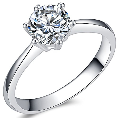 Anillo de compromiso solitario clásico de acero inoxidable de 1 quilate, Cristal, Circonita cúbica