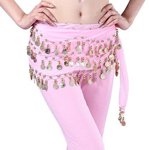 YiLang Orientaler Tanzgürtel für Damen und Mädchen, Bauchtanz, Seide, Schal mit Pailletten, Kostüm, Rosa, One Size